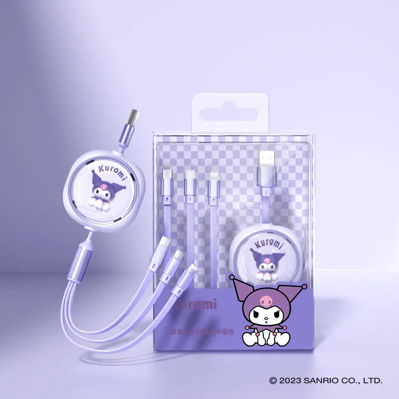 Sanrio 18W 3 in 1 Charging Cable Kitty Kuromi Melody  Cinnamoroll Fast Charging Cable Portable 1.2M Scalable for iPhone Android