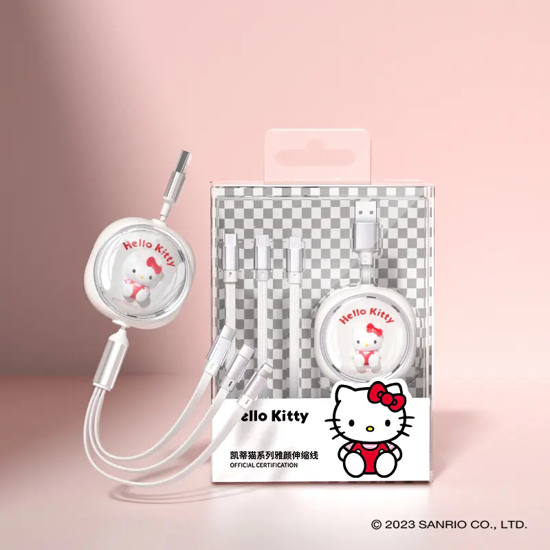 Sanrio 18W 3 in 1 Charging Cable Kitty Kuromi Melody  Cinnamoroll Fast Charging Cable Portable 1.2M Scalable for iPhone Android