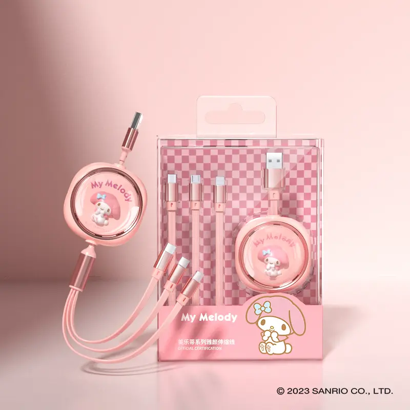 Sanrio 18W 3 in 1 Charging Cable Kitty Kuromi Melody  Cinnamoroll Fast Charging Cable Portable 1.2M Scalable for iPhone Android