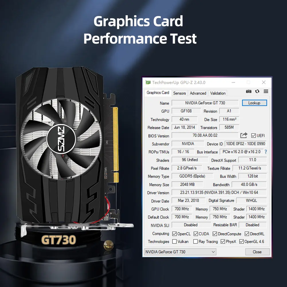 GT730 2GB DDR5 Low Profile Video Card PCI-E 2.0 16X Desktop Graphics Card VGA HDMI-Compatible PC Video Card 1600MHz GPU GF108
