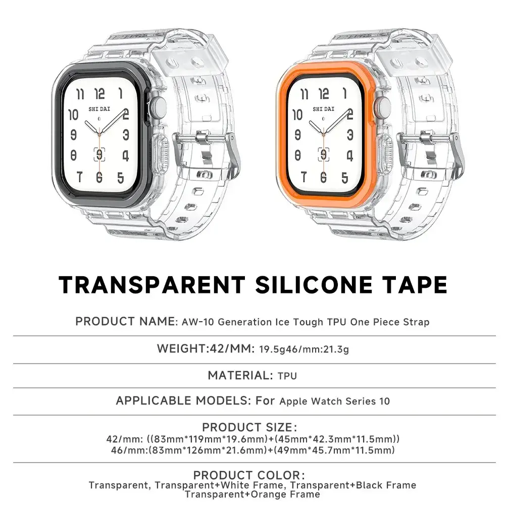 Clear Band + Case for Apple Watch Series 10 42mm 46mm Transparent Silicone Strap for iwatch 10 46mm 42mm