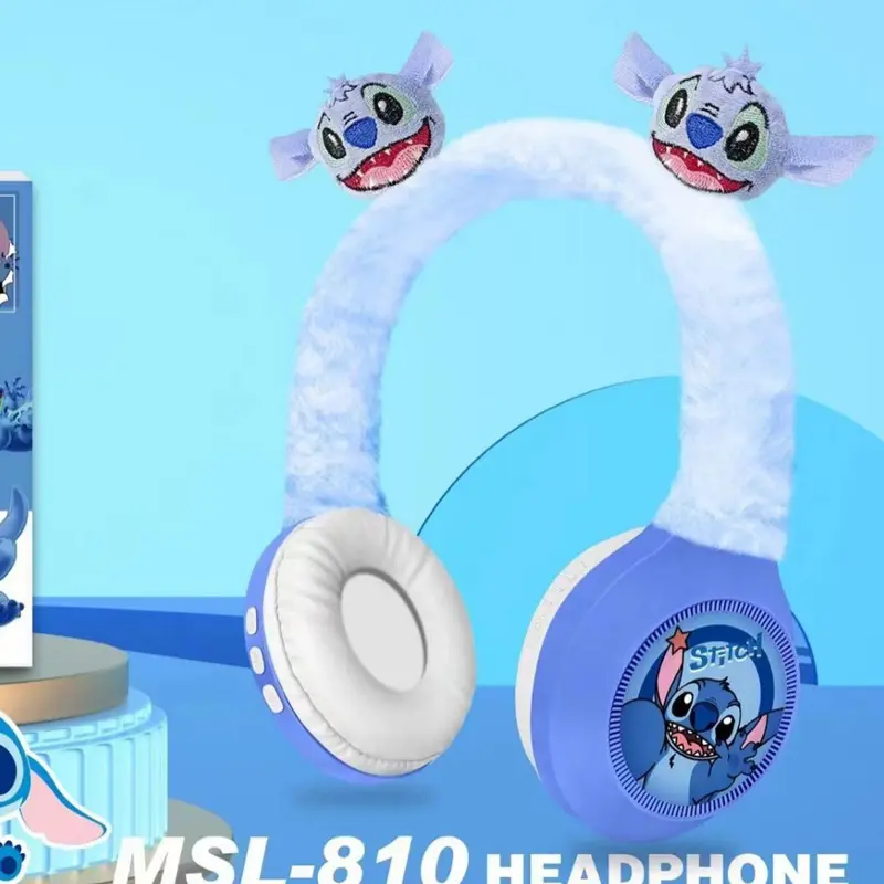 MSL-810 Disney Stitch Wireless Bluetooth Headphones MSL-810 HIFI Stereo Sound Plush Headsets with Mic Kids Gifts Anime Cartoon