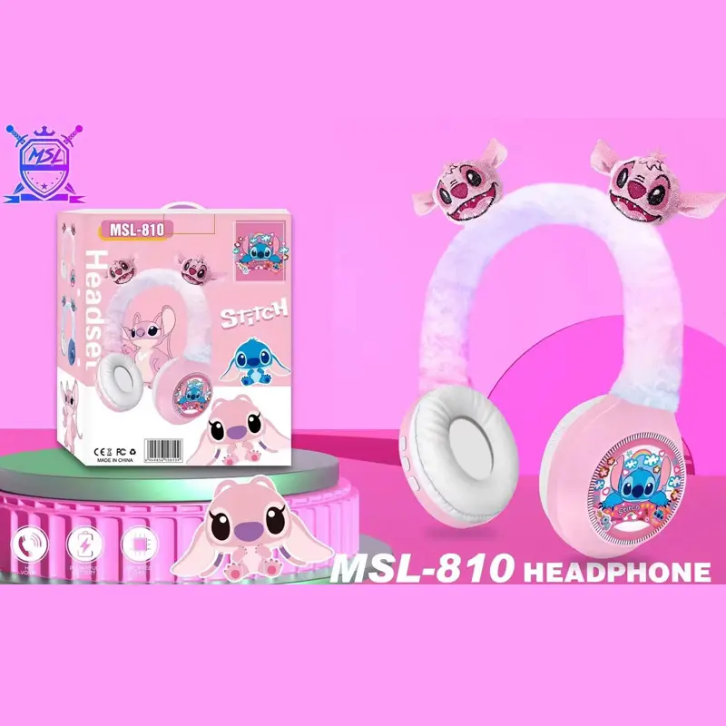 MSL-810 Disney Stitch Wireless Bluetooth Headphones MSL-810 HIFI Stereo Sound Plush Headsets with Mic Kids Gifts Anime Cartoon