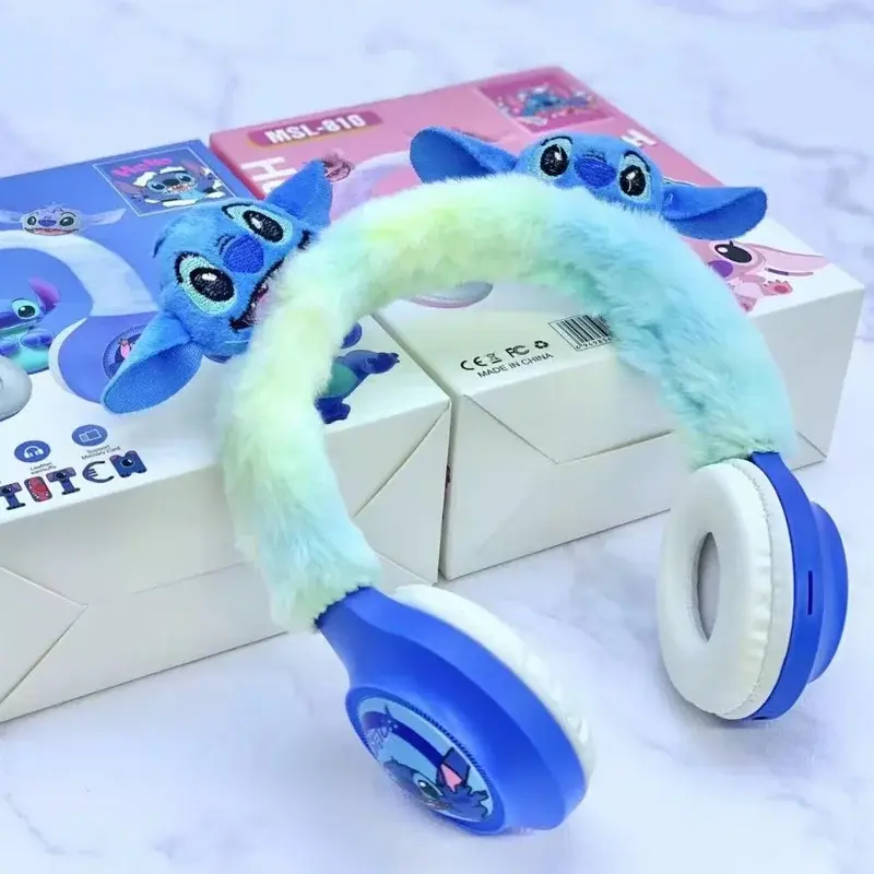 MSL-810 Disney Stitch Wireless Bluetooth Headphones MSL-810 HIFI Stereo Sound Plush Headsets with Mic Kids Gifts Anime Cartoon
