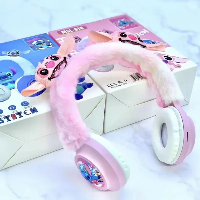 MSL-810 Disney Stitch Wireless Bluetooth Headphones MSL-810 HIFI Stereo Sound Plush Headsets with Mic Kids Gifts Anime Cartoon