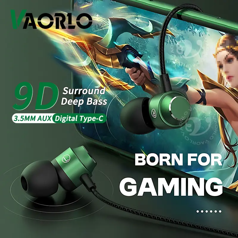 90° L Elbow Metal Magnetic Game Headsets 3.5MM AUX/Digital Type-C 9D Surround HIFI Heavy Bass Music Earbuds With Mic For Android