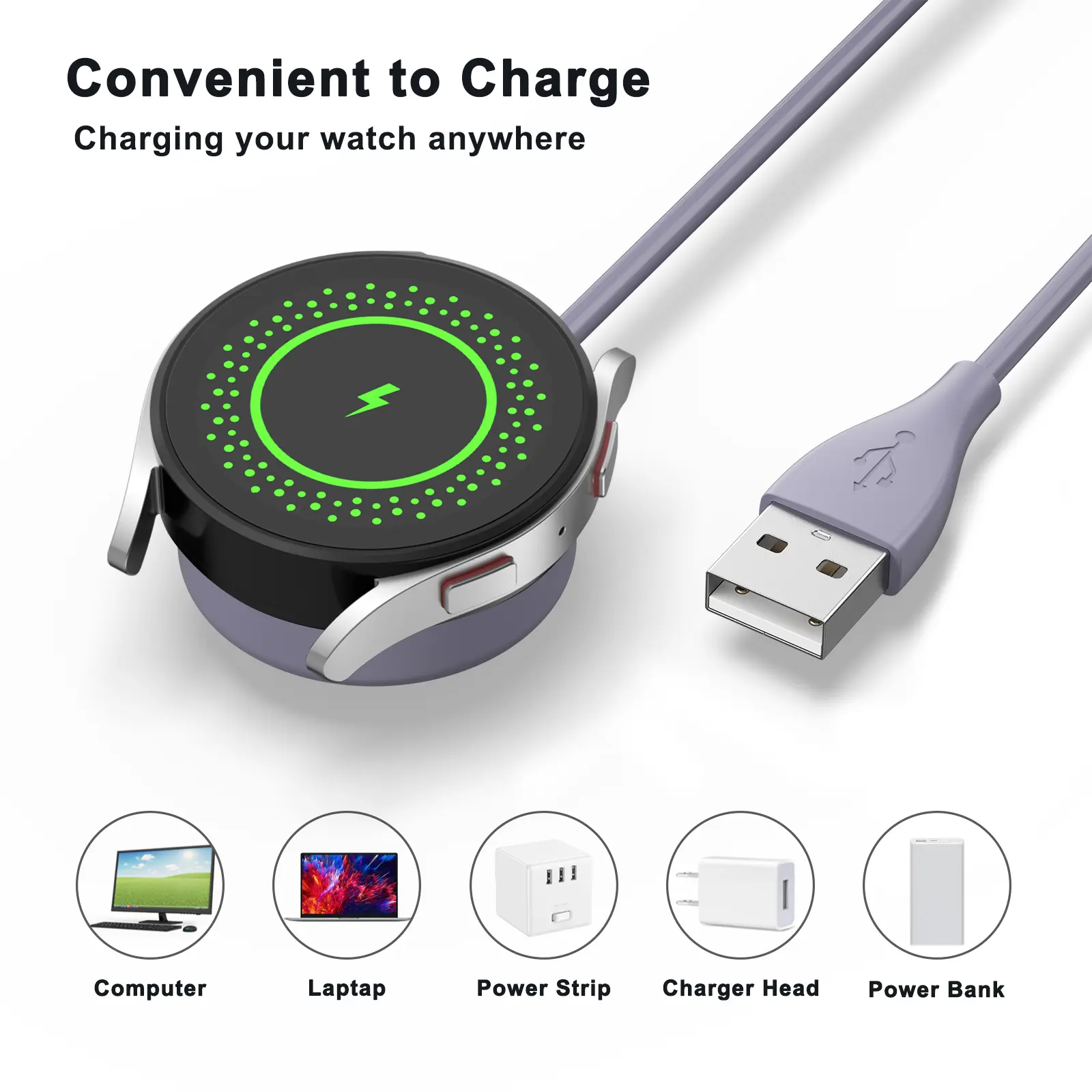 USB Watch Charger For Samsung Galaxy Watch 7 6 5 4 40mm Charging Dock For Galaxy Watch 3 41mm 45mm/Watch 5 Pro 45mm Active 1 2