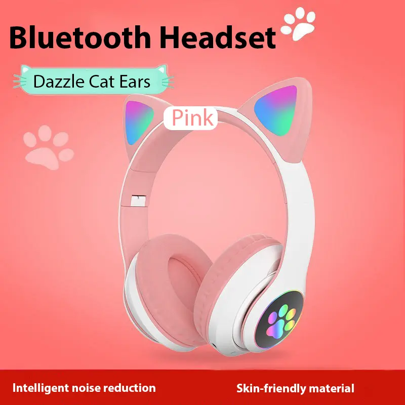P47M Wireless Headphone Flash Light Cute Cat Bluetooth with Mic Control LED Stereo Music Helmet Phone Bluetooth Headset Gift