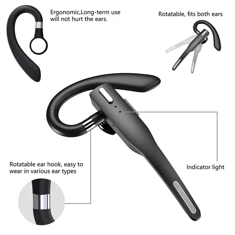 YYK525 Rotatable Earhooks Earphone Wireless BT Microphone Stereo Headphones Sports Headset Business Earphone