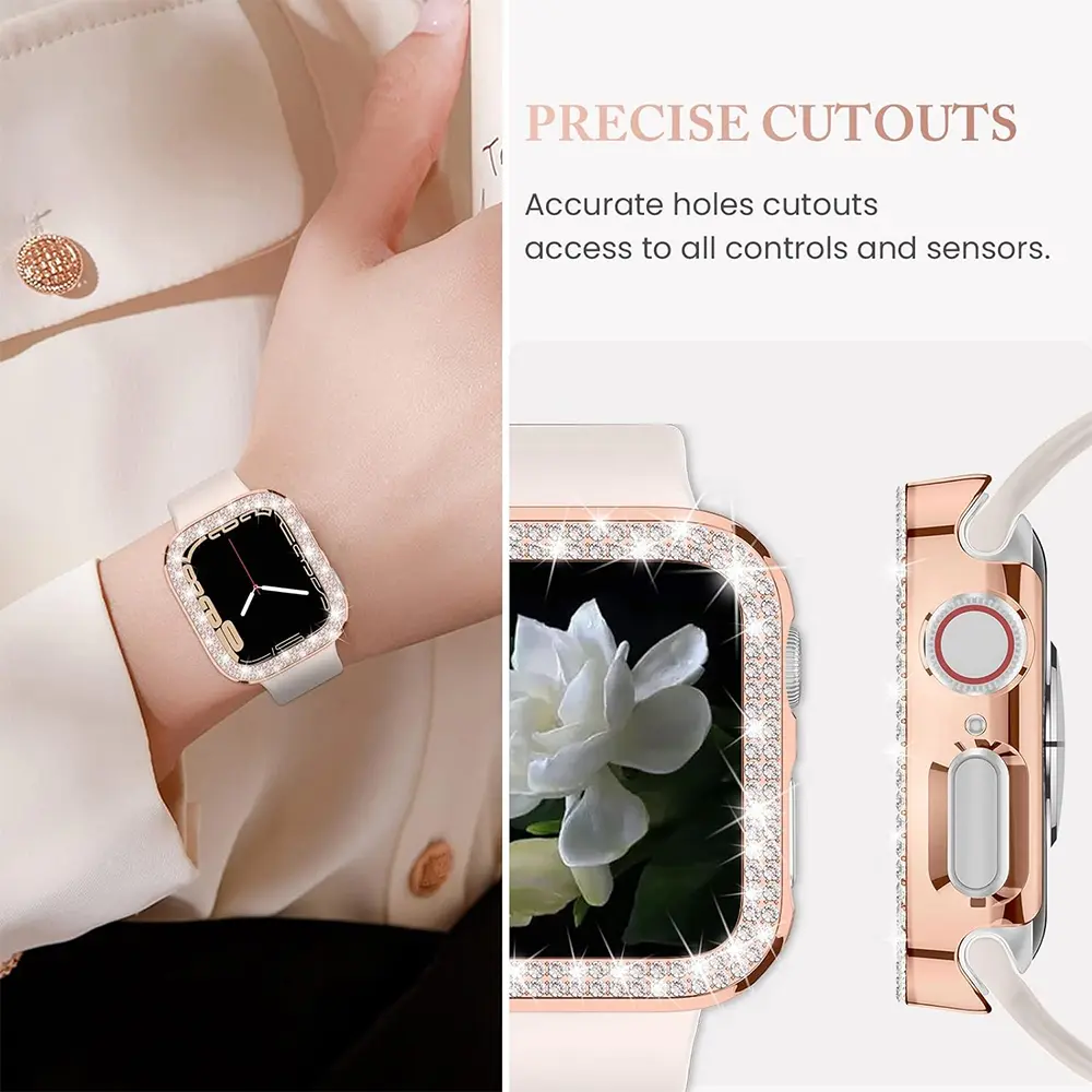 Bling Case for Apple Watch Series 9 8 7 6 5 4 3 2 1 SE(No Screen), Women Glitter Rhinestone Protector Frame.