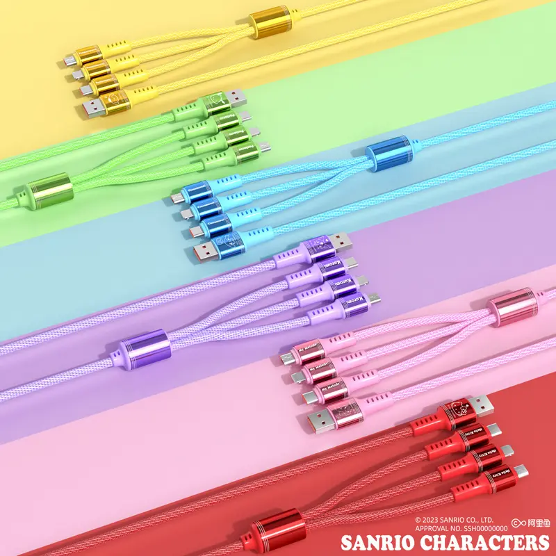3 in 1 Sanrio 66W Charging Cable Kitty Kuromi Melody  Cinnamoroll Fast Charging Cable Portable for iPhone Android 1.2M