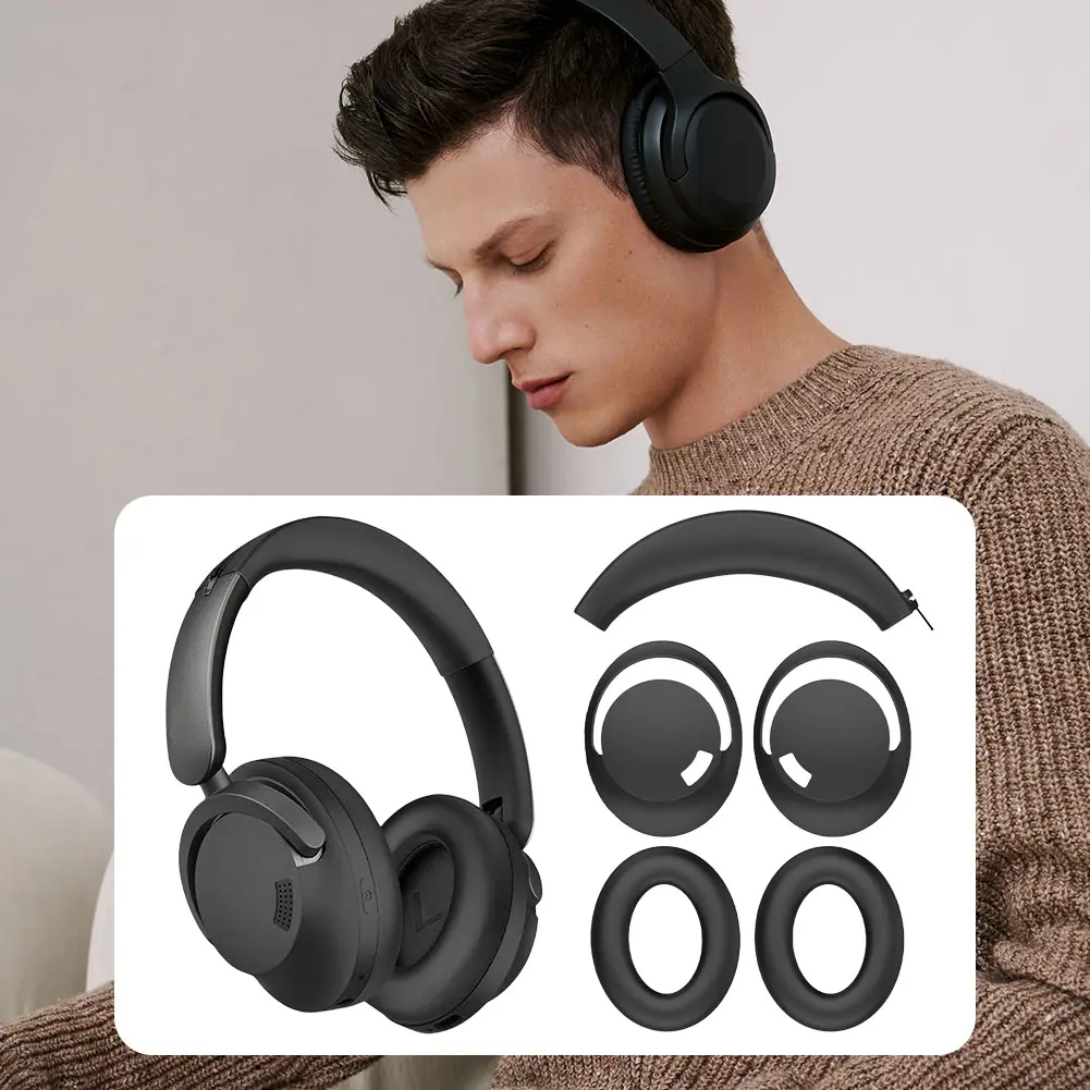For 1MORE SonoFlow Headphones Silicone Protective Case Sleeve Clean and Comfortable Headband Protectors Earpads Cover Sleeve