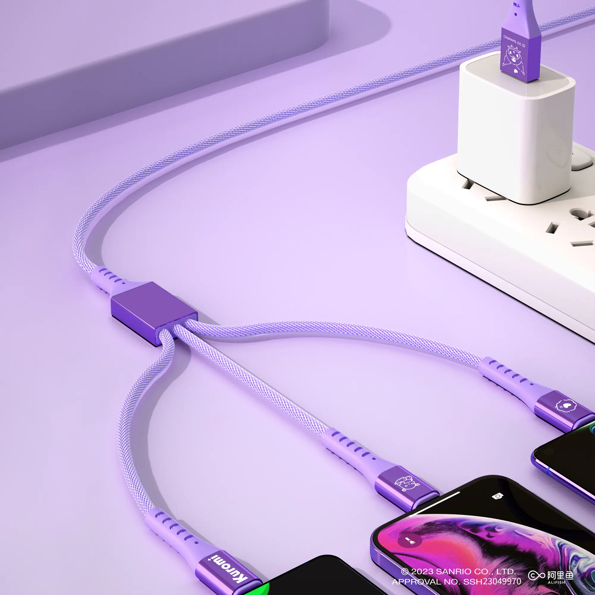 3 in 1 Sanrio 66W Charging Cable Kitty Kuromi Melody  Cinnamoroll Fast Charging Cable Portable for iPhone Android 1.2M
