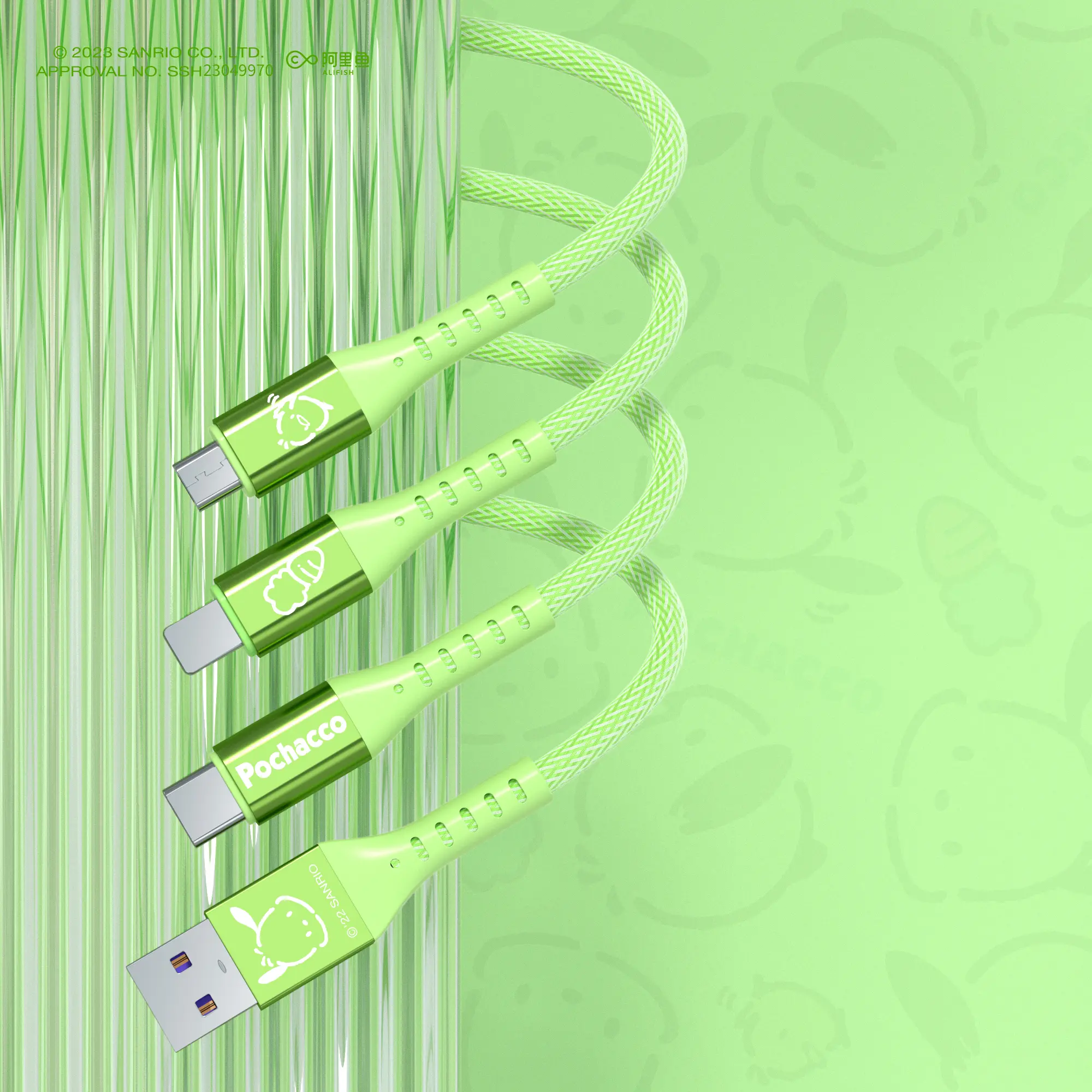 3 in 1 Sanrio 66W Charging Cable Kitty Kuromi Melody  Cinnamoroll Fast Charging Cable Portable for iPhone Android 1.2M