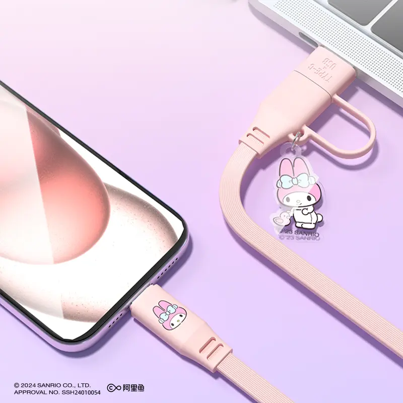 Sanrio 2 in 1 Charging Cord Cinnamoroll Kuromi Melody 20W Fast Charging Cable 1M Compative with Type C for iPhone 16 Sumsung