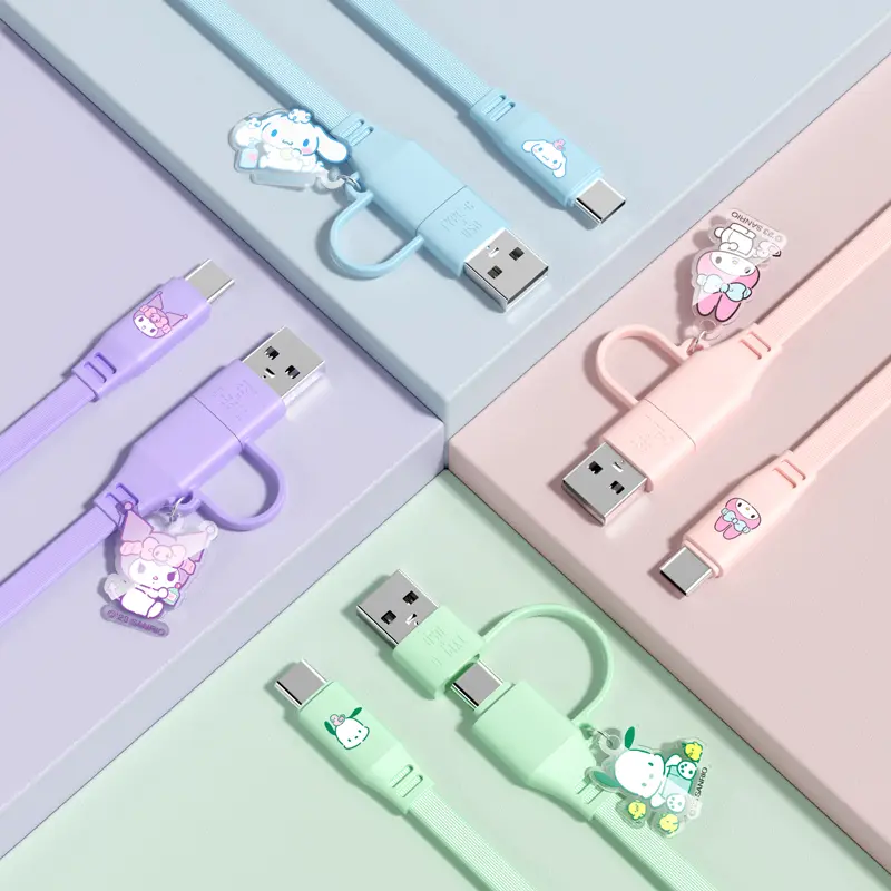 Sanrio 2 in 1 Charging Cord Cinnamoroll Kuromi Melody 20W Fast Charging Cable 1M Compative with Type C for iPhone 16 Sumsung