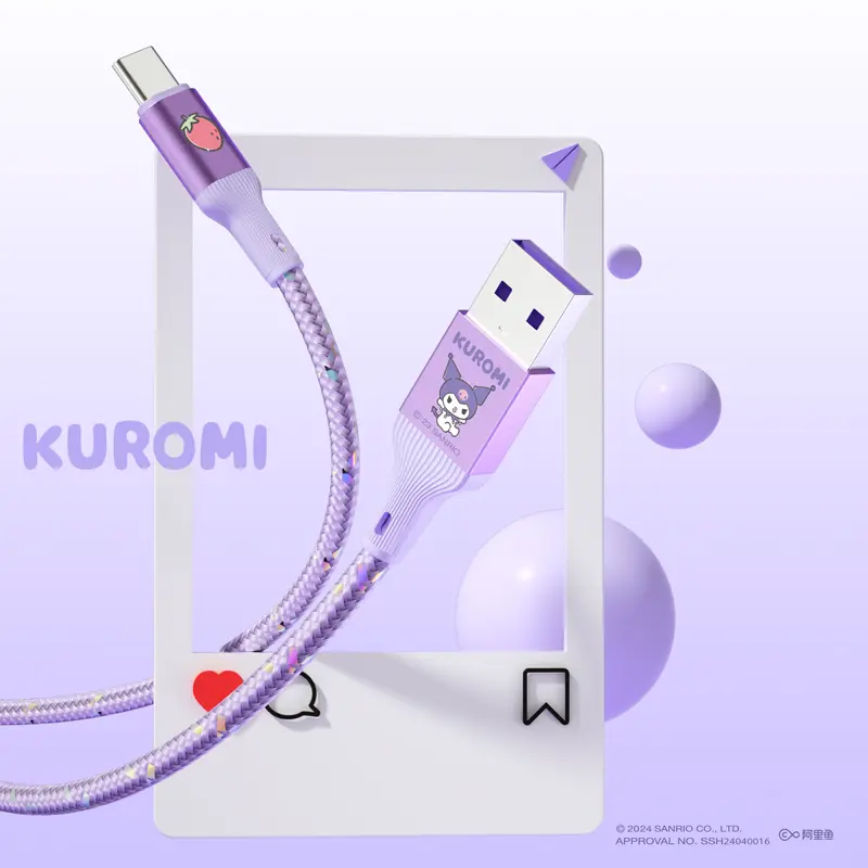 Kawaii Sanrio 3 in 1 Charging Cable Kuromi Melody Cinnamoroll Phone Data Cord 1.2M for iPhone 15 14 13 Sumsung