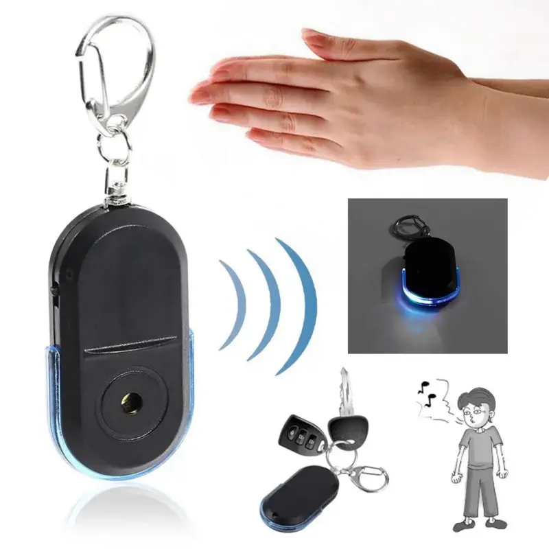 Portable sensing car key finder with light anti-lost key finder smart find locator keychain whistle beep sound control LED torch