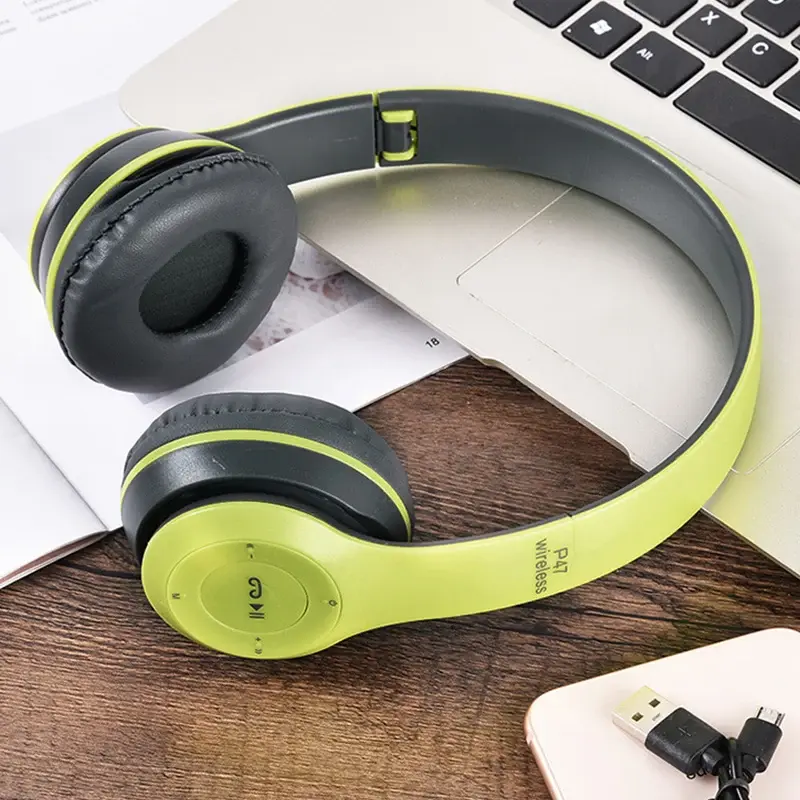 P47 Bluetooth 5.0 Wireless Headphone Foldable HIFI Stereo Bass Earphone Kid Helmet Gift With Mic USB Adaptor For iPhone Game