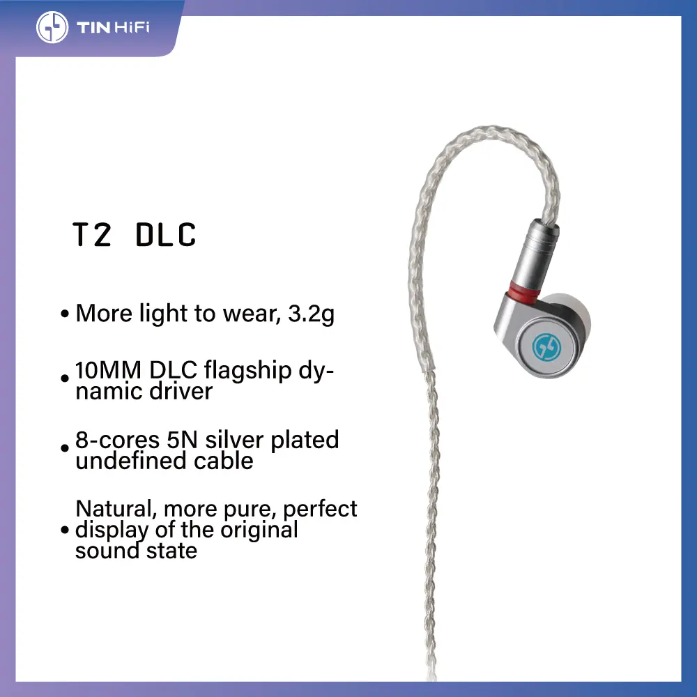 TINHIFI T2-2PIN T2 DLC dynamic driver bass earphone DJ metal headphone 2-Pin Detachable IEM TIN Official Store