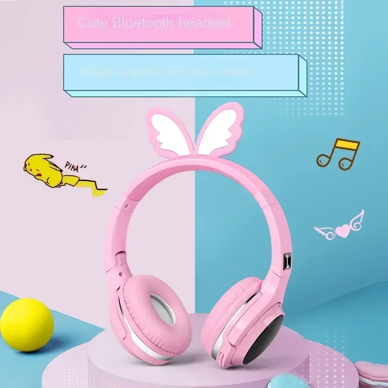 Bluetooth Pikachu Children's Headphone Wireless Neckband Headphones Cartoon Headset Music Earphones Live Stream Learning Earbuds