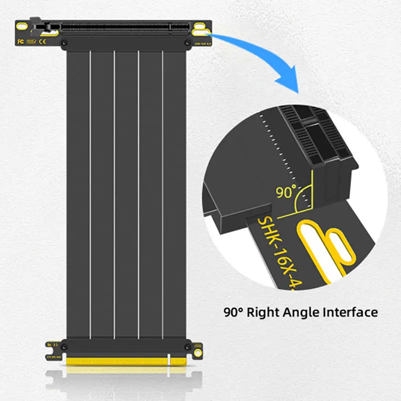 TEUCER PCI-E 4.0 X16 Riser Cable Video Card Extension Shielded Flexible 90° Mounting GPU Extension Cord Black/White