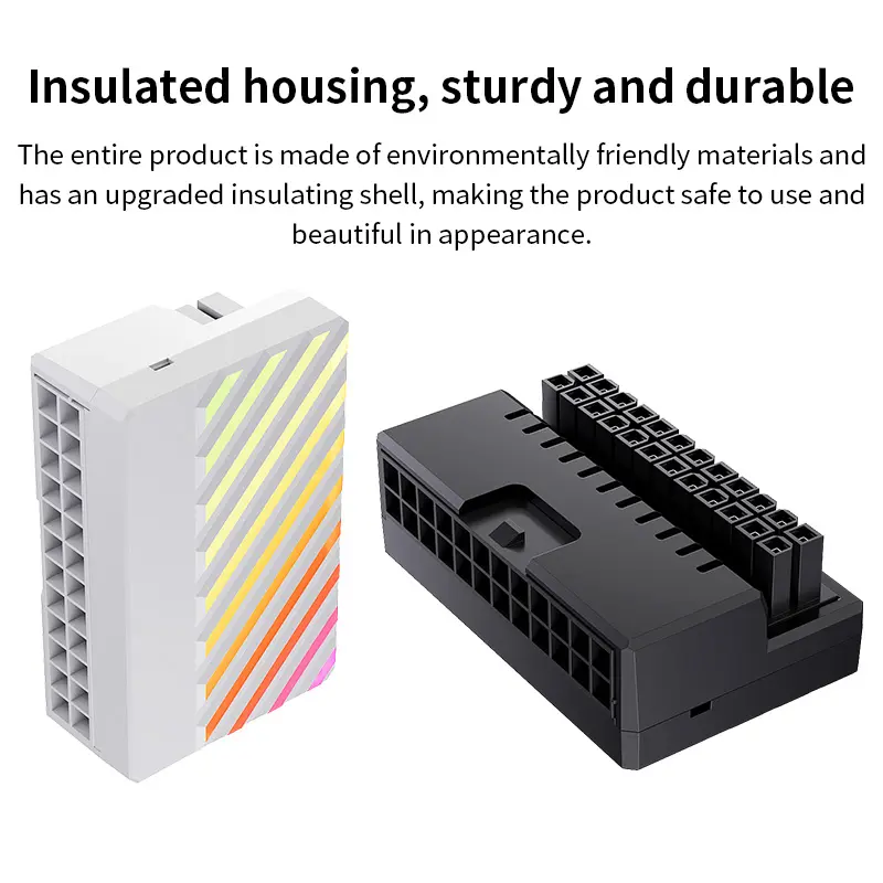 Teucer ATX 24Pin 90 Degree Motherboard Power Supply ARGB Cable Connector Plug Adapter DIY Mounting Accessessory for Desktops PC