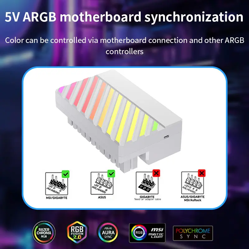 Teucer ATX 24Pin 90 Degree Motherboard Power Supply ARGB Cable Connector Plug Adapter DIY Mounting Accessessory for Desktops PC