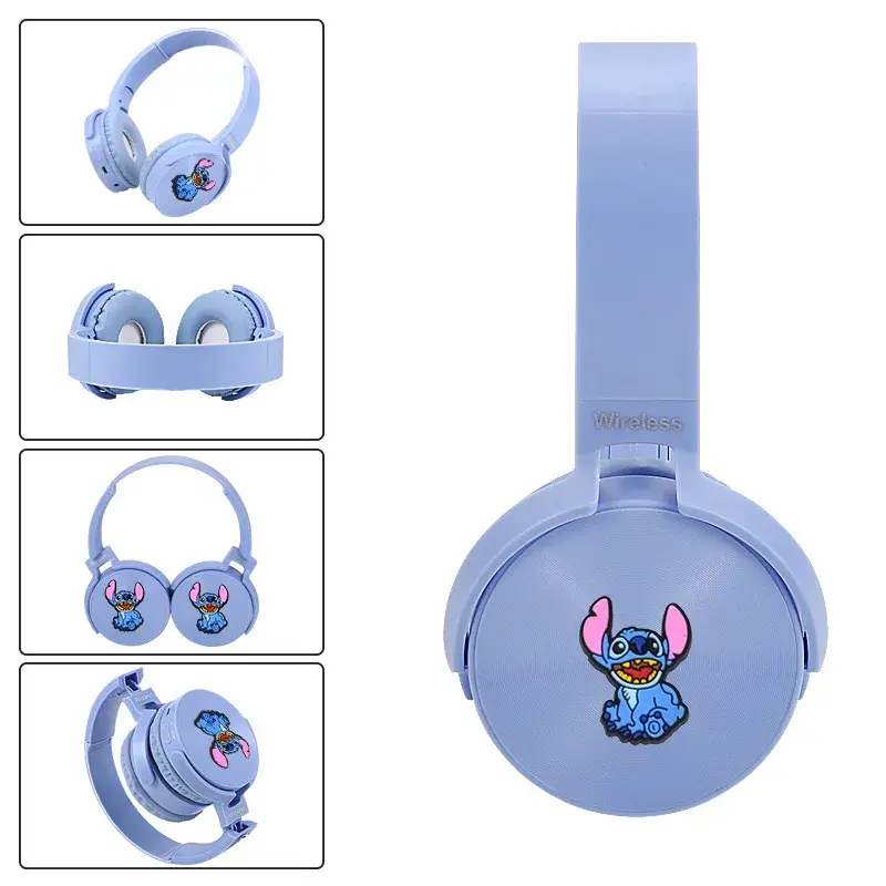 Disney Stitch Wireless Bluetooth Headphones AH-9906 HIFI Sound Stereo Foldable Headsets with Mic for Children Anime Cartoon