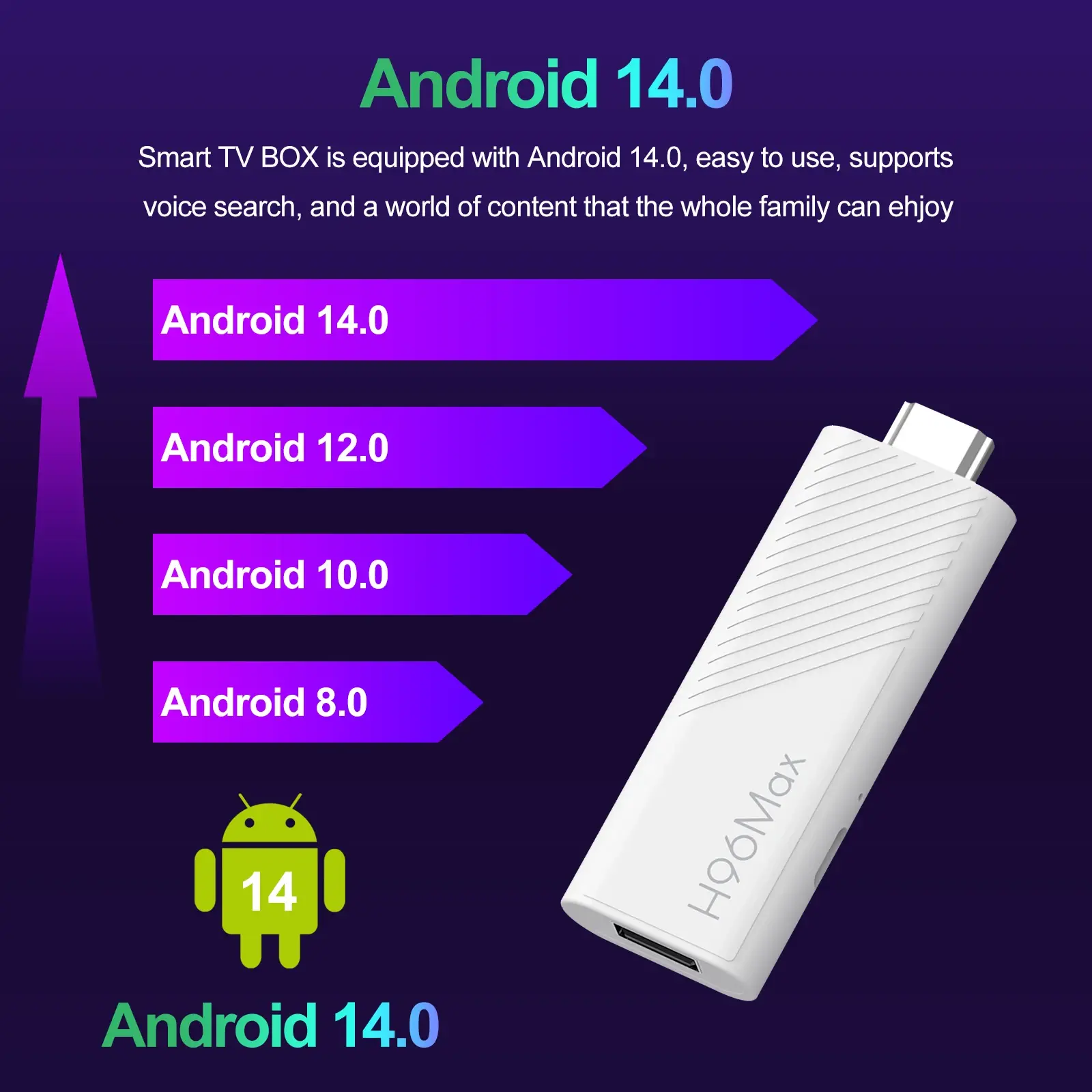2024 New H96 MAX H313 Mini TV Stick Android 14 Smart TV Box Android14 2GB 16GB 8GB Wifi6 BT 4K HD Google Voice Media Player