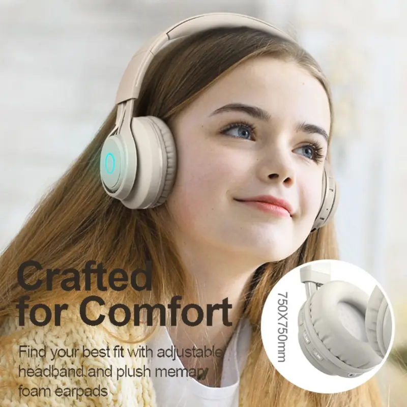 New Apricot /Pink /Purple Metal Kids Headphones Blue-tooth Wireless Volume Limited Childrens Head-mounted Headset Dropship