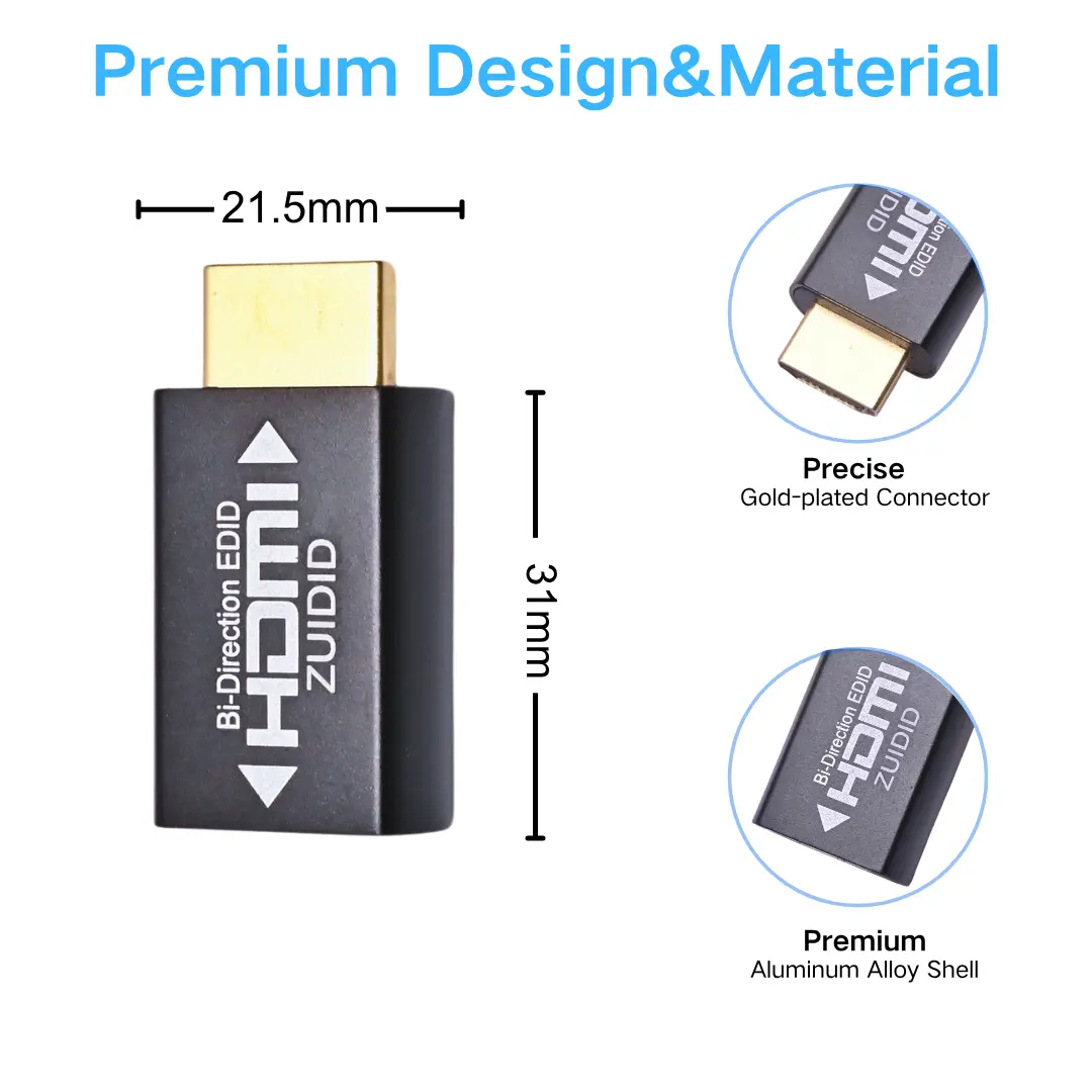 ZUIDID HDMI EDID Emulator Passthrough Adapter Dummy Plug for Extender/KVM Switch/AV Receiver/Video Splitters/PS5/Remote Desktop