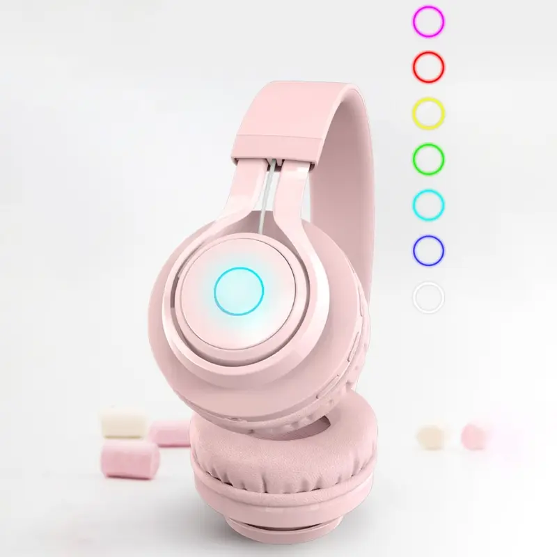 New Apricot /Pink /Purple Metal Kids Headphones Blue-tooth Wireless Volume Limited Childrens Head-mounted Headset Dropship
