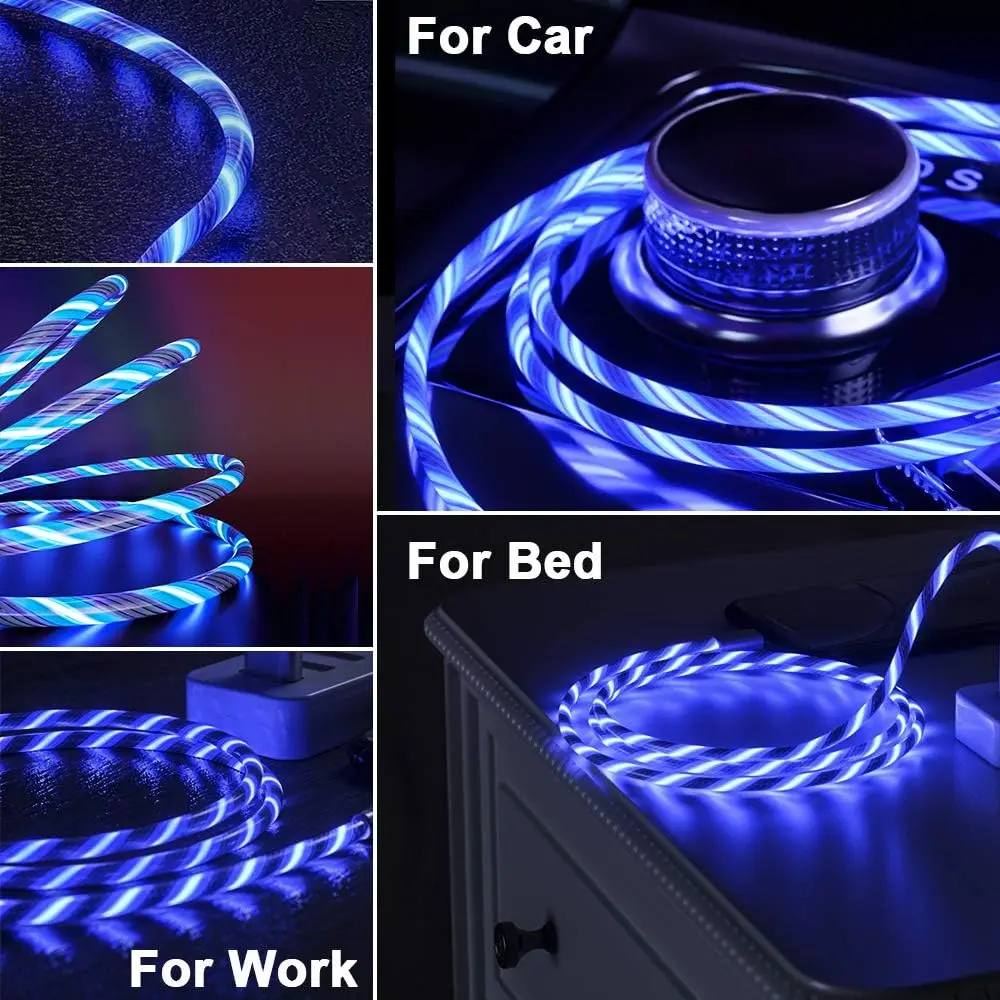 Streamer Charger Cable LED Light Up Lightning TypeC Cable USB Fast Charger Cord  for iPhone 14 13 12 11 Pro Max X XS iPad 9 mini