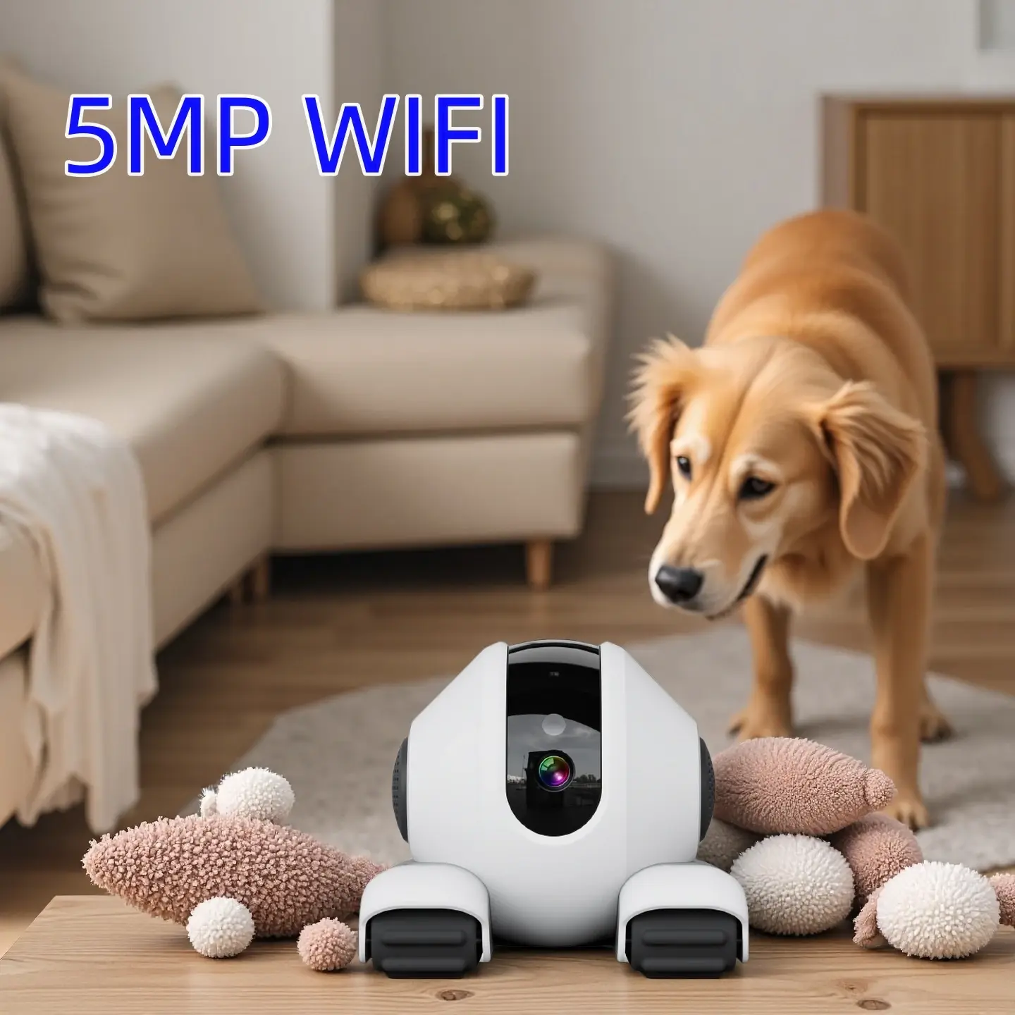Real Time 1080P WiFi Pet Camera With Treaded Wheel Remote Monitoring For Home
