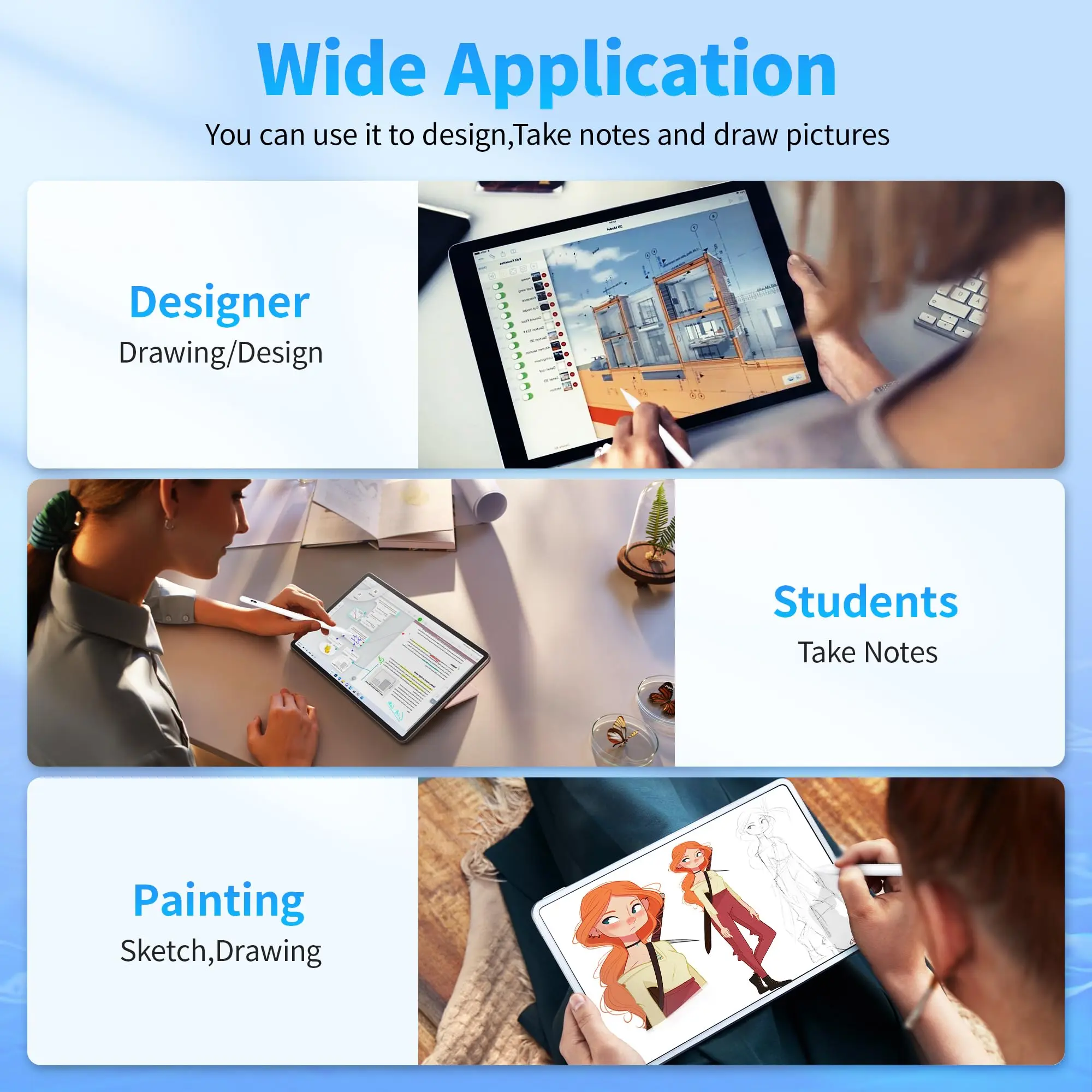 Stylus Pen for Android Tablet, Pom Tip Tablet Pencil for iOS/Android,Rechargeable Active Stylus Pen for iPhone/Samsung/XiaoMi