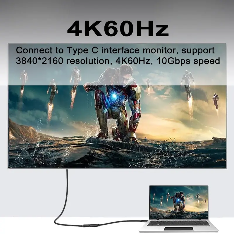 White USB3.1 type-c male to female extension spring wire extension line 4K 60Hz elbow data cable extension line