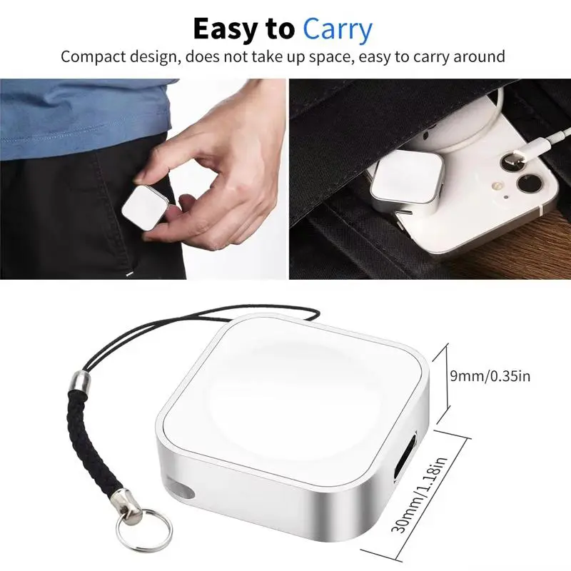 Portable Magnetic Watch Wireless Fast Charger for Apple Watch Series 10 9 8 7 se 6 5 4 3 2 Dual Port 8pin Type C Convert Charger