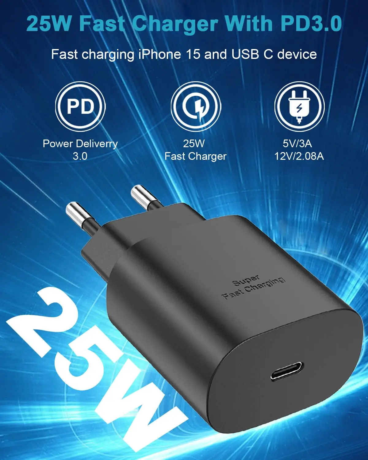 25WUSB C Fast Charger, C Type Ultra-High Speed Charger, 2m Long Charging Cable, Suitable for Samsung Galaxy S25/S24/S23/S22 Ultr