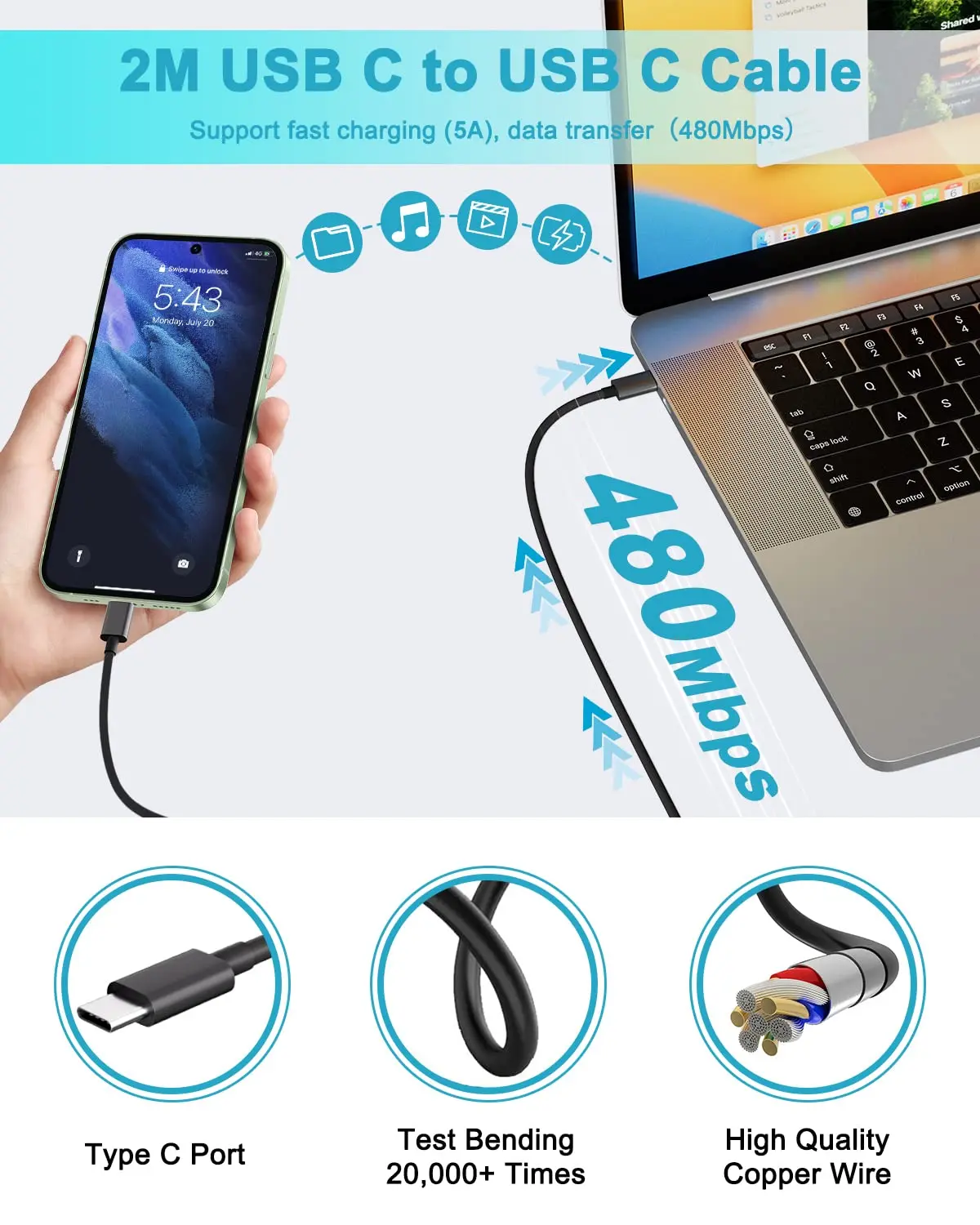 25WUSB C Fast Charger, C Type Ultra-High Speed Charger, 2m Long Charging Cable, Suitable for Samsung Galaxy S25/S24/S23/S22 Ultr