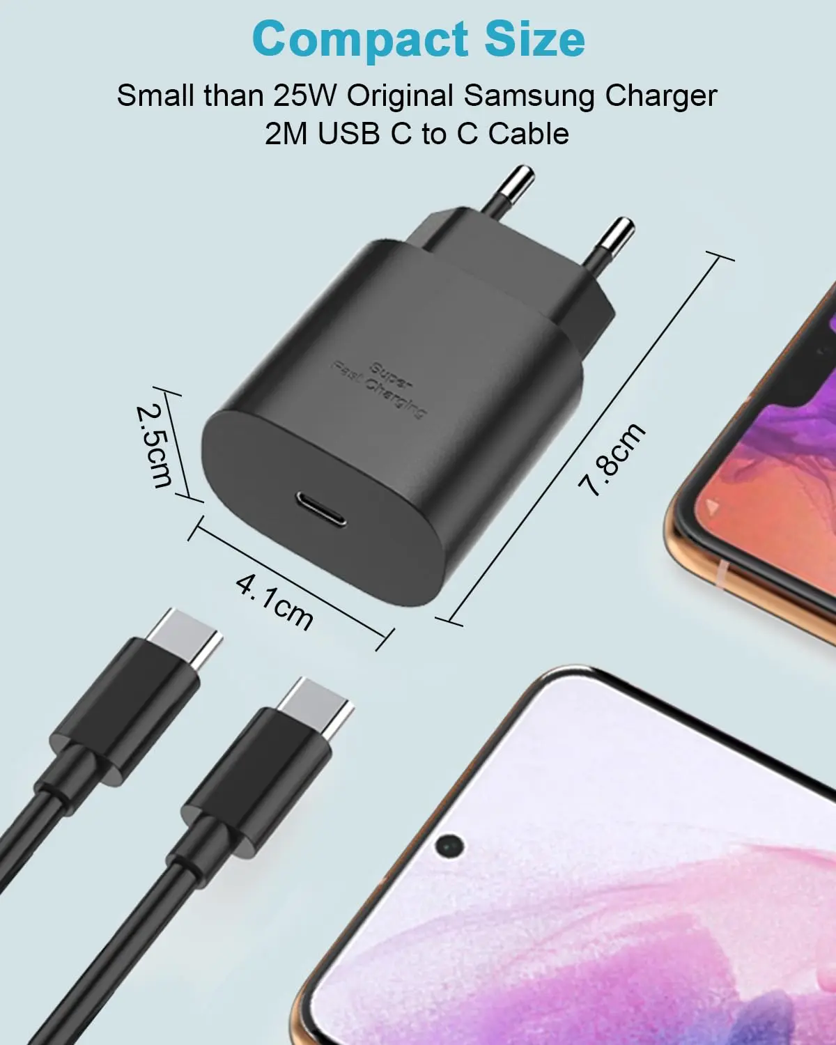 25WUSB C Fast Charger, C Type Ultra-High Speed Charger, 2m Long Charging Cable, Suitable for Samsung Galaxy S25/S24/S23/S22 Ultr