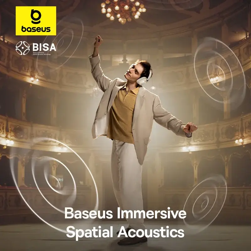 Baseus Bowie H1s Wireless Headphones Bluetooth 5.4 Noise Canceling 46dB Over Ear Headset Hi-Res Spatial Audio Earphone 120H Time