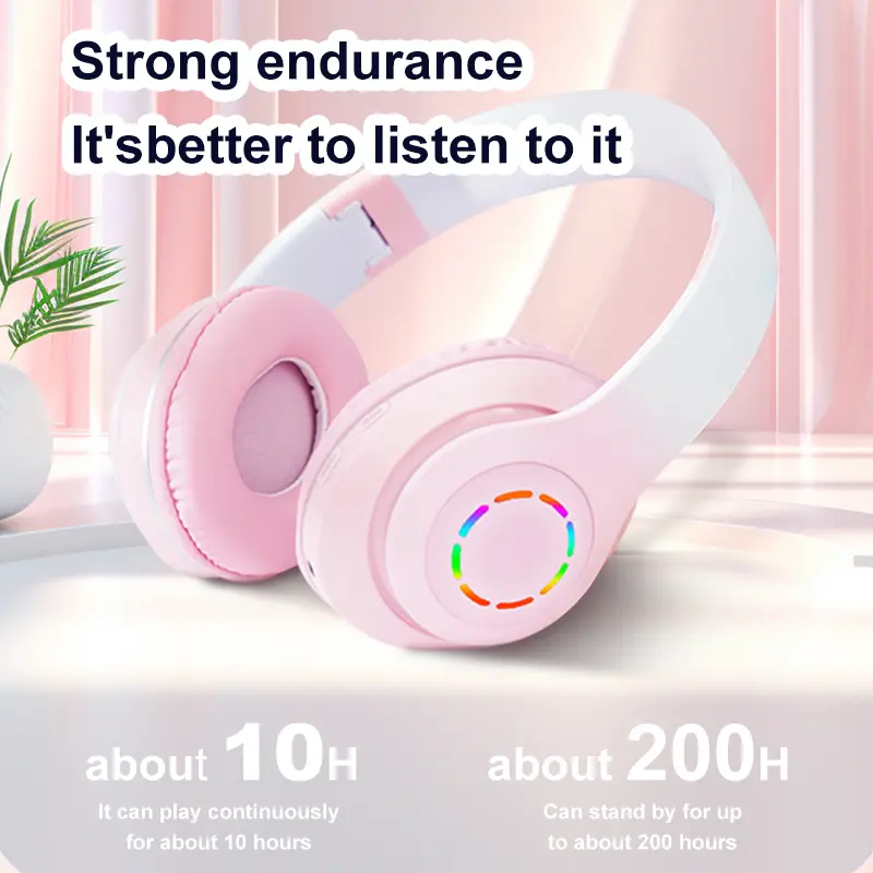 Wireless Bluetooth 5.3 Stereo Headset Colorful Luminous On-Ear Headphones Strong Bass Earphones Gaming Music Sports Headphone