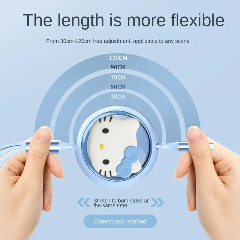 Sanrio Cute Hello Kitty Retractable Multiple 6A Fast USB Charging Cable 3 in 1 USB Charge Cable For iPhone Android