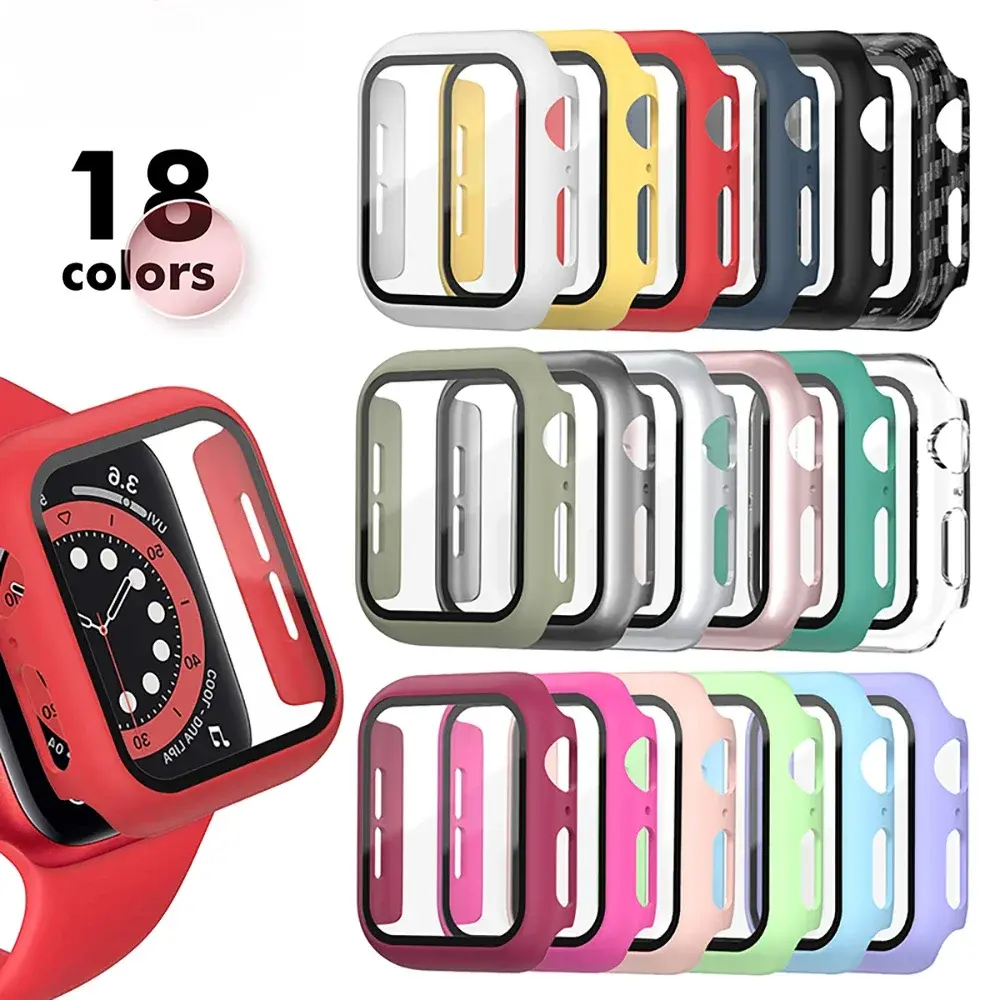 Glass+Matte Watch Cover for Apple Watch 9 8 7 6 Case 45 41 44 40mm 42mm 38mm Bumper+Screen Protector for Iwatch SE 5 4 3 2 cover
