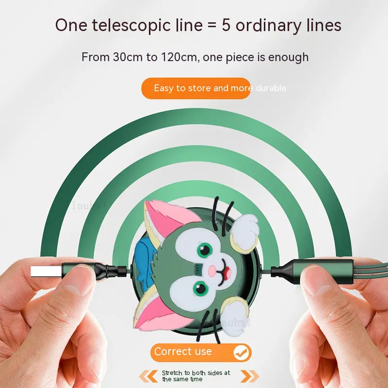 Disney Mickey Mouse 3 IN 1 Fast Car Charging Cable Data Cable Cute Animation Scalable USB Type C Charger Line for IPhone Android