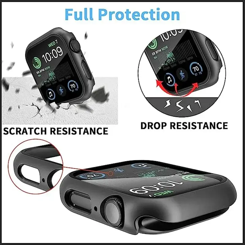 Glass+Matte Watch Cover for Apple Watch 9 8 7 6 Case 45 41 44 40mm 42mm 38mm Bumper+Screen Protector for Iwatch SE 5 4 3 2 cover