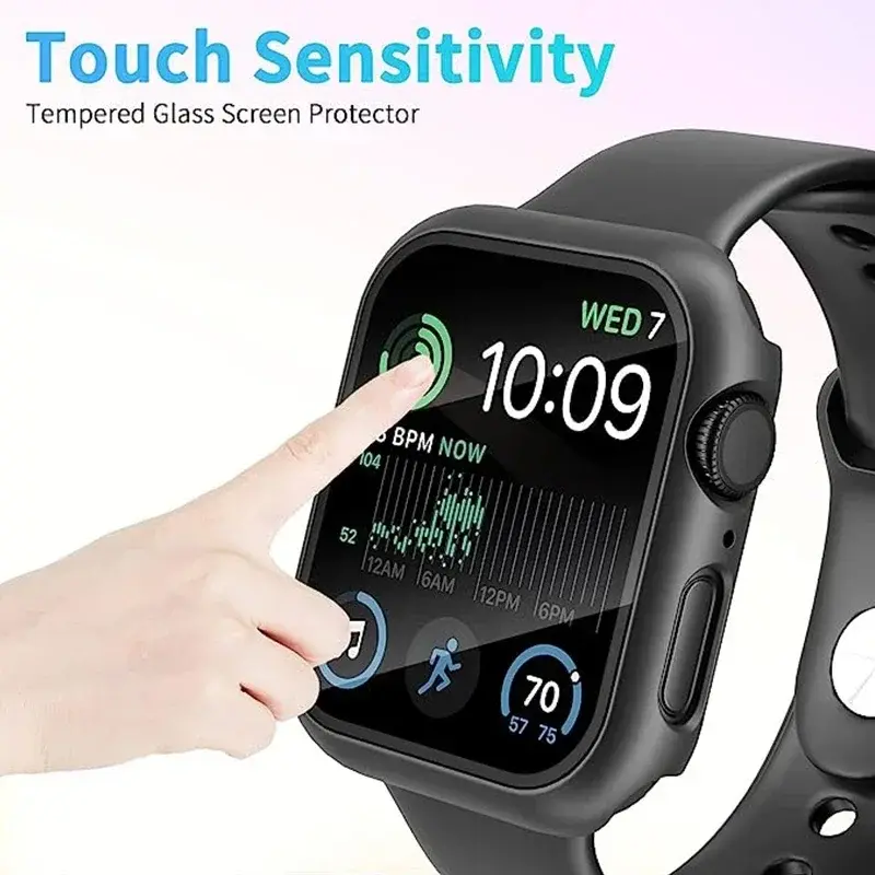 Glass+Matte Watch Cover for Apple Watch 9 8 7 6 Case 45 41 44 40mm 42mm 38mm Bumper+Screen Protector for Iwatch SE 5 4 3 2 cover