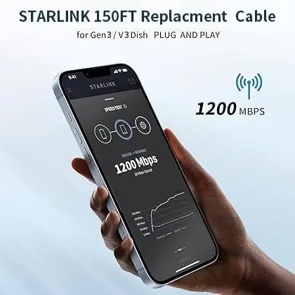 Starlink Gen 3 Cable 150FT /46M, Replacement Extension Cable for Gen 3 Router and Starlink Satellite Dish, Waterproof Grey