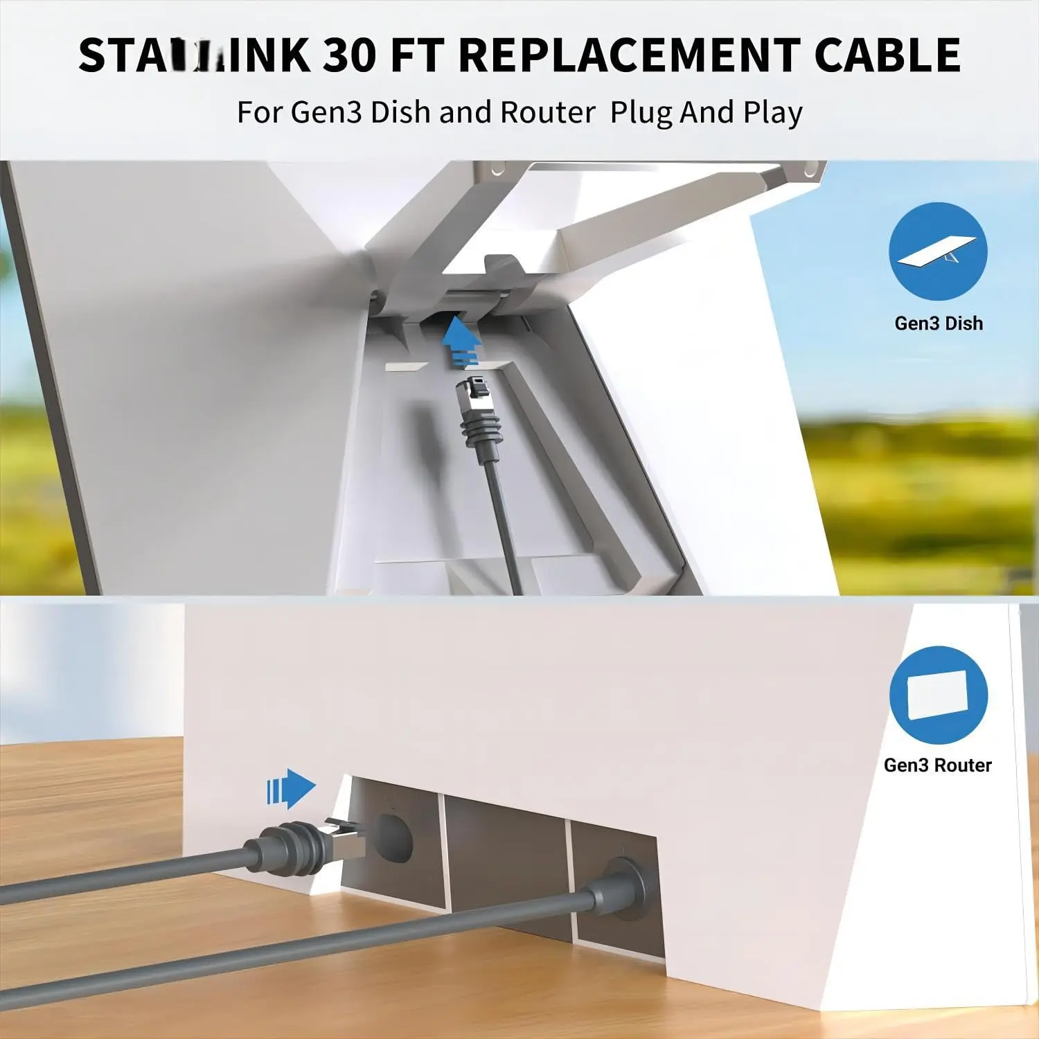 Starlink Gen 3 Cable 150FT /46M, Replacement Extension Cable for Gen 3 Router and Starlink Satellite Dish, Waterproof Grey